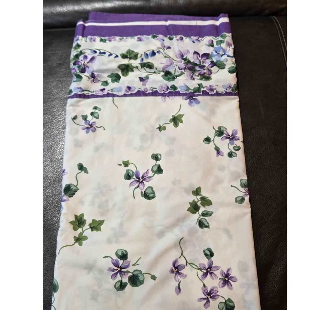 Vintage Full Flat Sheet - violets, pansies, purple, flowered